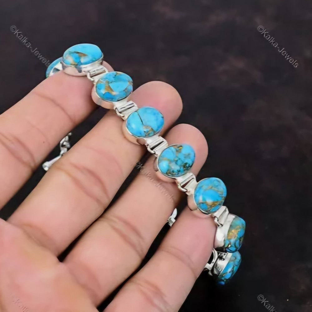 Turquoise Stone Silver Bracelet. Item # 2910 - Picture 2 of 4